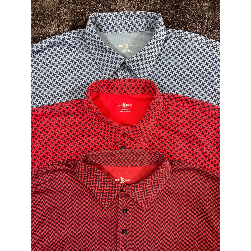 NWOT Lot of‎ 3 John Blair Mens XLG Patterned Polo Shirt Short Sleeve 3 Button